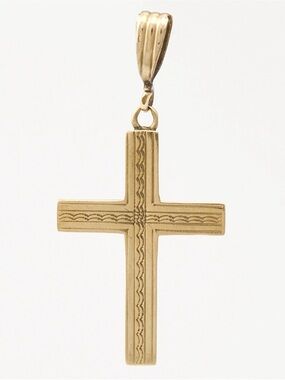 Vintage 10K Yellow Gold Cross Necklace Pendant Solid Gold Mid-Century